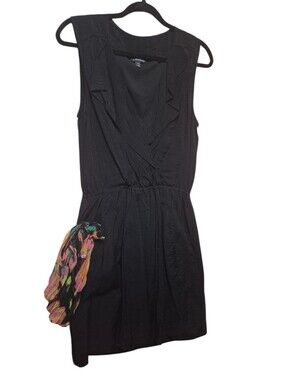le chateau Black Sleeveless Faux-Wrap Mini Dress with Pockets